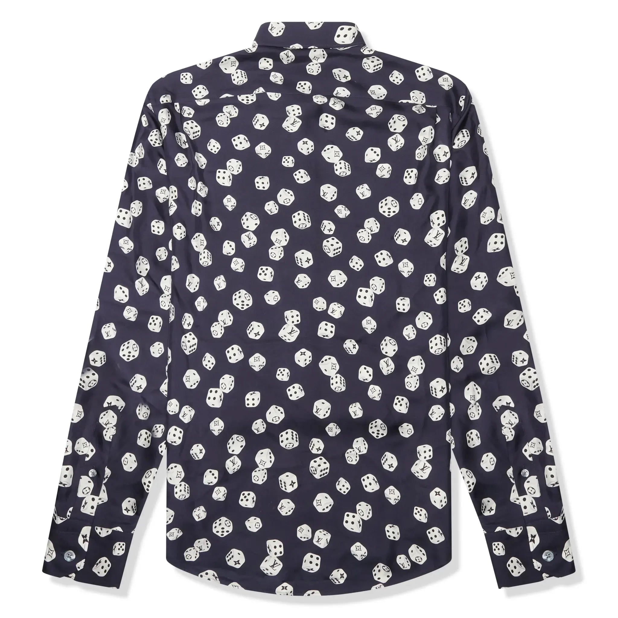 Back view of Louis Vuitton Dice Print Navy Silk Shirt